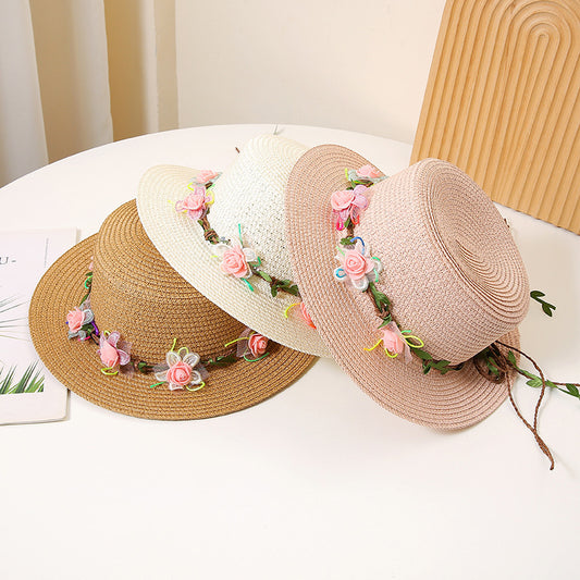 Women's Flat Straw Hat Sun Protection Hat Sun-proof Western Style Beach Hat