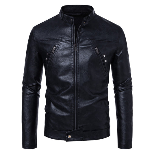 Men's Leather Coat Casual Stand-up Collar Jacket