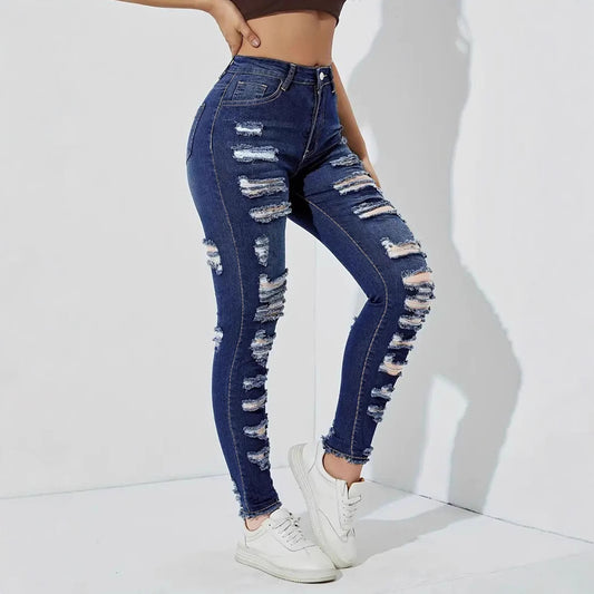 Women's Ripped Frayed Stretch Denim Skinny Pants